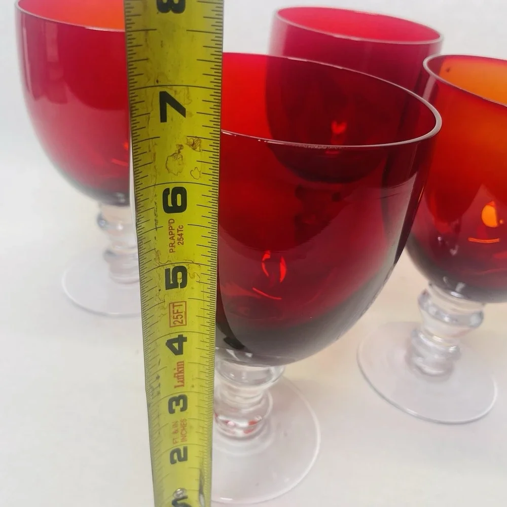 Ruby Red Wine Goblets Clear‎ Stems And Base Drinking Glasses Set of 4 Gothic